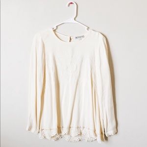 Cream embroidered long sleeve blouse